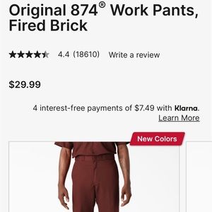 Men’s dickies original fit, 30 x 32 fired brick